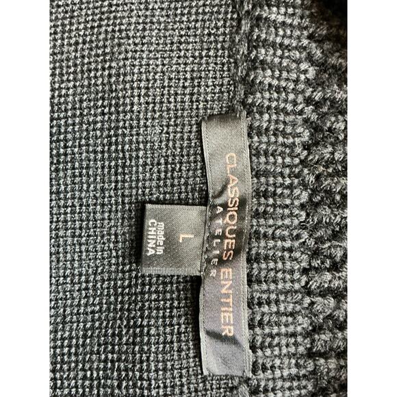 Classiques Entier L Black 100% Merino Wool Real Leather Cardigan Sweater - Picture 5 of 5